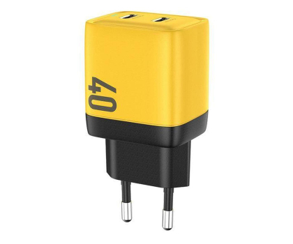Ładowarka i akumulator WEKOME sieciowa 2x USB-C Super Fast Charger GaN 40W Żółta WK-WP-U128